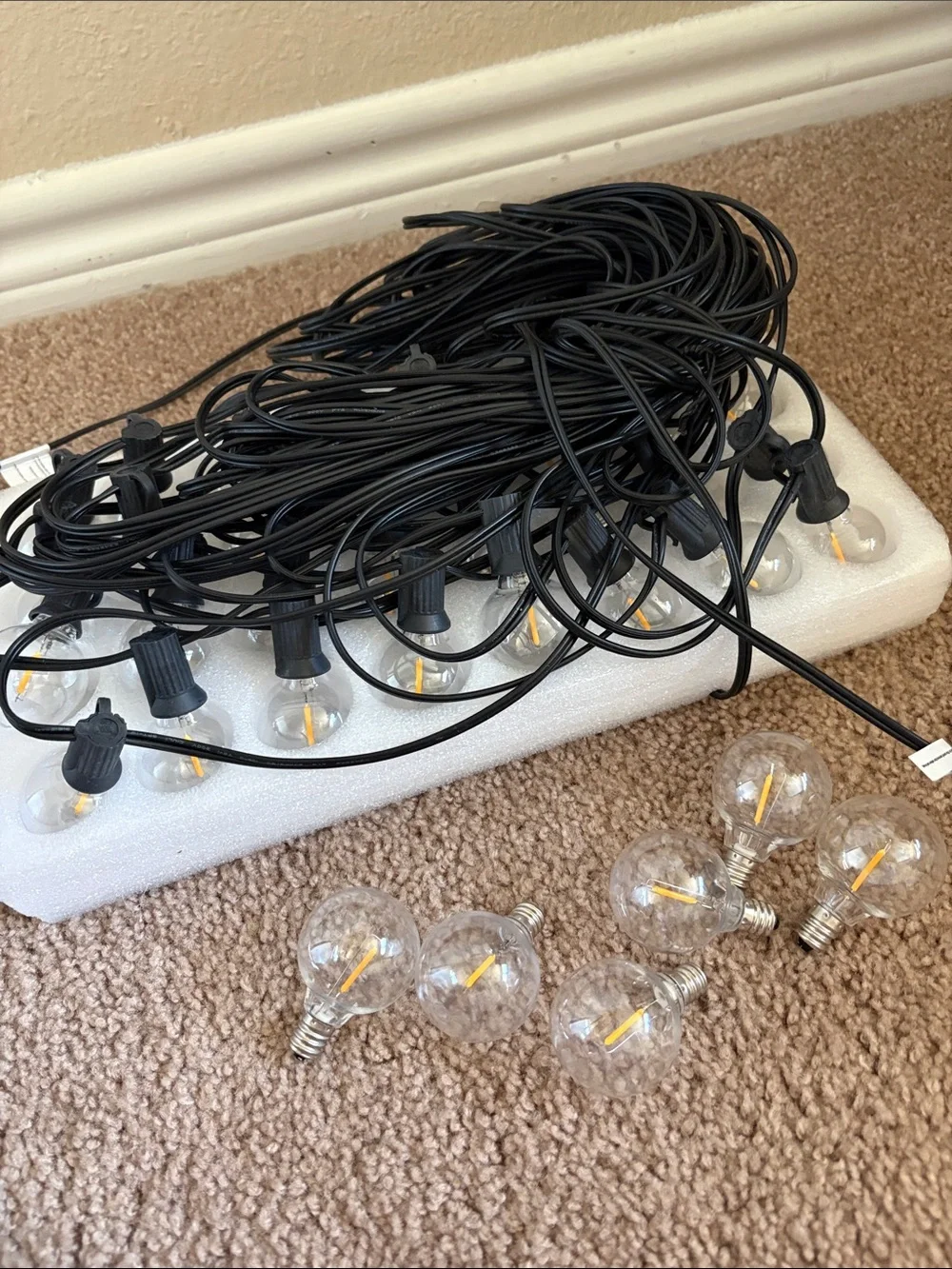 Amazon Black Party String Lights with Clear Bulbs; NWOT